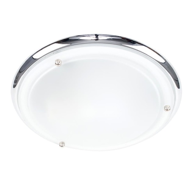 ValueLights Round Chrome Opal Glass IP44 Bathroom Flush Ceiling Light and Warm Bulb