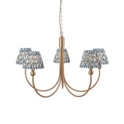 Santiago Brushed Aged Brass Plate Pendant Light with Marlin Blue Fabric Ripple Shade 16cm 5x B22