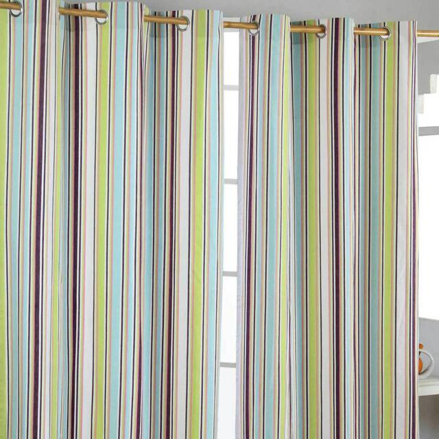 Homescapes Osaka Green Stripes Ready Made Eyelet Curtain Pair - 137 x 228 cm Drop Green Green