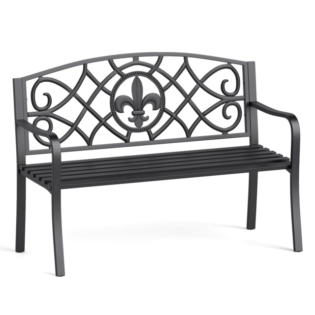 COSTWAY Outdoor Garden Bench Metal Slatted Loveseat Cast Iron Backrest