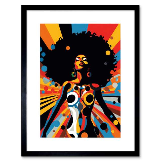 "Afro Caribbean Woman Colour Explosion 9x7"" Black Framed Wall Art Print"