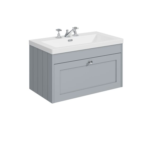 Balterley Wall Hung 1 Drawer Unit with Minimalist Basin 3 Tap Hole Grey 431 x 800 x 453mm
