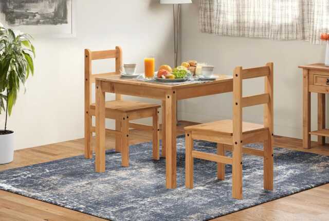 Mercers Furniture Corona Rio Dining Table & 2 Chairs Set Square Small Kitchen Solid Wood Pine Wooden with Mexican Styling