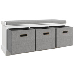 HOMCOM Shoe Bench with Seat, Shoe Storage Bench with Fabric Drawers, White