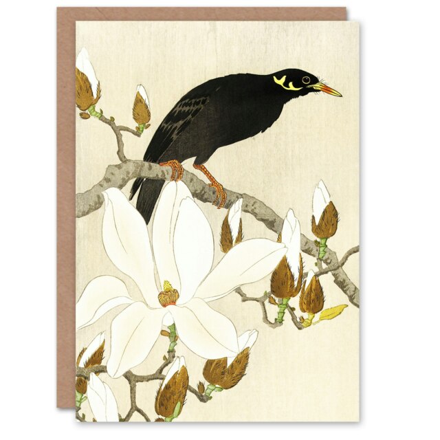 Ohara Koson Art Card Myna Bird On Magnolia Branch