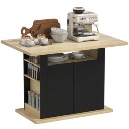 HOMCOM Kitchen Island with Storage Cabinet and Spice Rack, Black & Natural