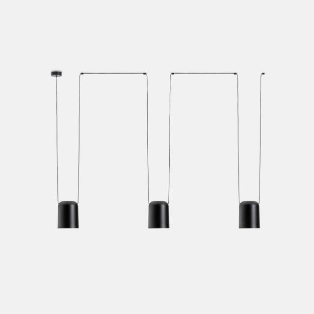 Attic Decorative Hanging Ceiling Pendant Matt Black 3x E27 / 75cm x 300cm