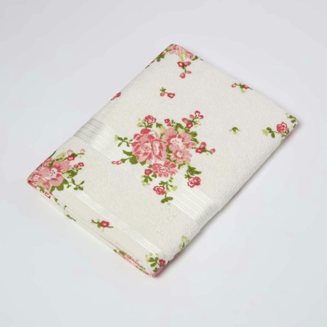 Homescapes Floral Printed Cream Bath Towel Cotton