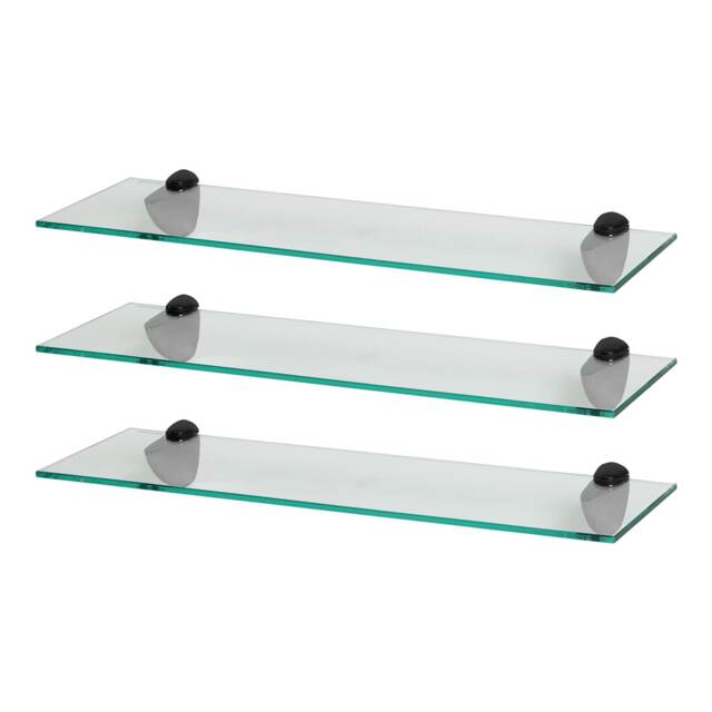 Harbour Housewares Floating Glass Shelf - 60cm - Metallic Brackets - Bathroom Shower Storage Vanity Display Unit Shelf Black Black 3