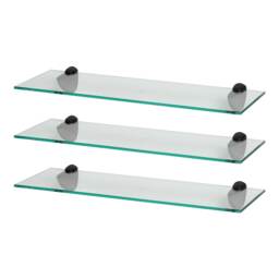 Harbour Housewares Floating Glass Shelf - 60cm - Metallic Brackets - Bathroom Shower Storage Vanity Display Unit Shelf Black Black 3