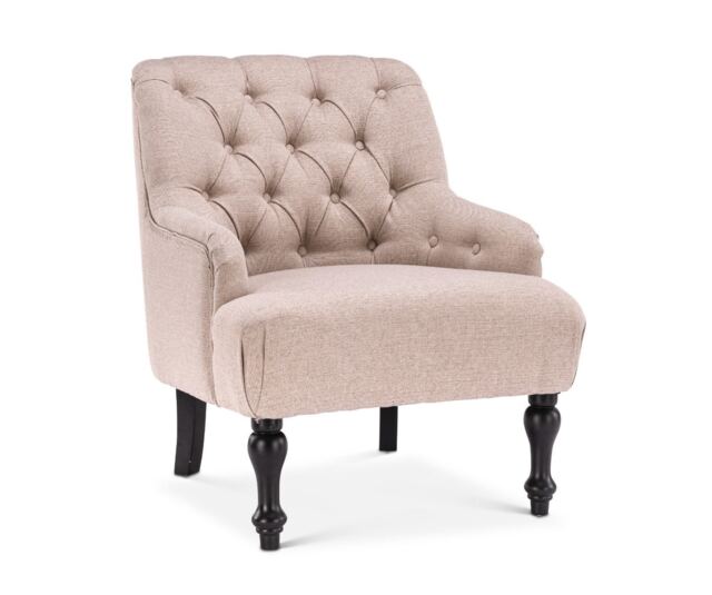 Fabric Linen Beige Buttoned Armina Accent Chair