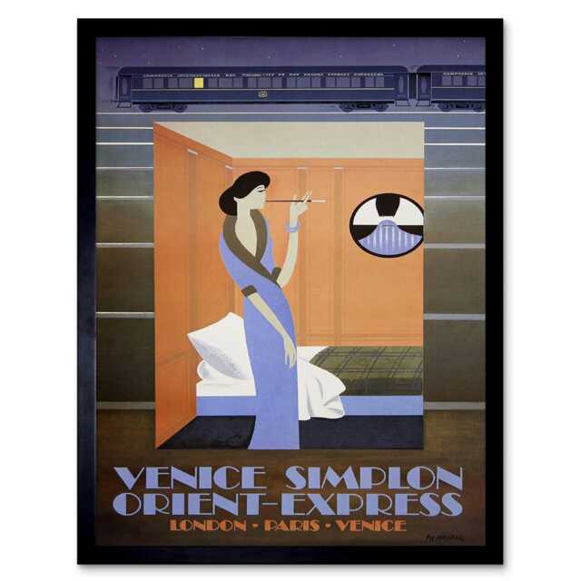 Travel Rail Train Orient Express Venice London Paris Tunnel Retro Framed Wall Art Print