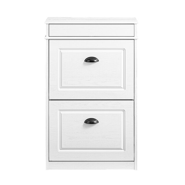 SoBuy FSR78-WG,Shoe Rack Storage Cabinet with 2 Flip Drawers White White-glossy 1