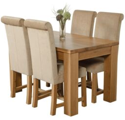 Dakota 127 x 82cm Oak Small Dining Table and 4 Washington Fabric Chairs Brown Beige