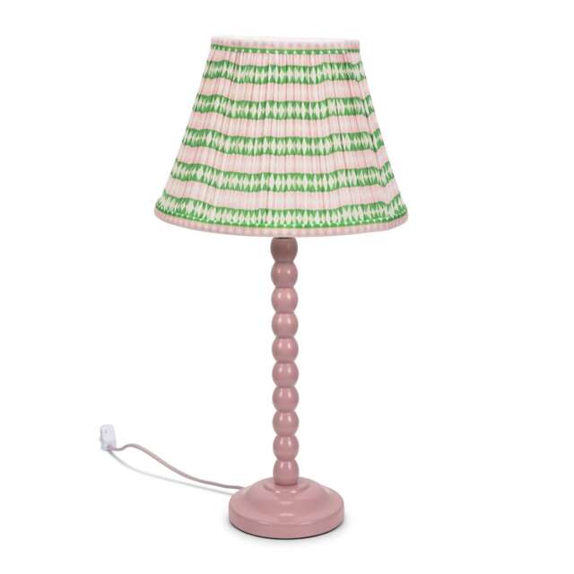 ValueLights Bobbles Pink Bobbin Table Lamp Pink Aztec Pleat Shade Pink