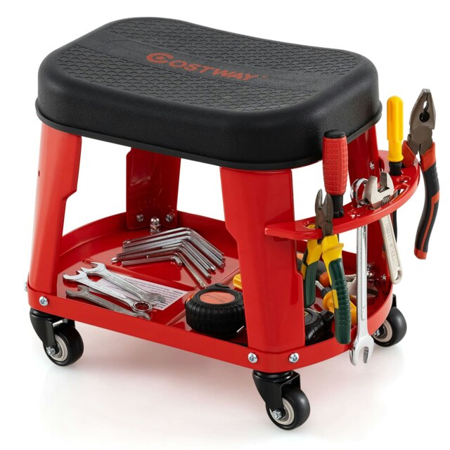 COSTWAY Garage Rolling Stool Mechanic Automotive Creeper Seat Red