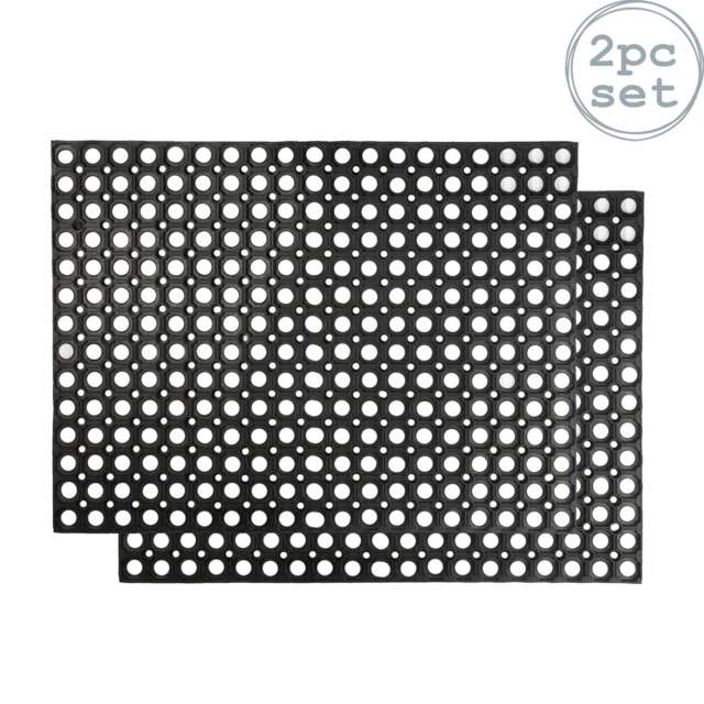Nicola Spring 2x Heavy Duty Door Mats - 80 x 60cm - Rubber Indoor Outdoor Floor Mat Dirt Trapper Rug Non Slip Doormat