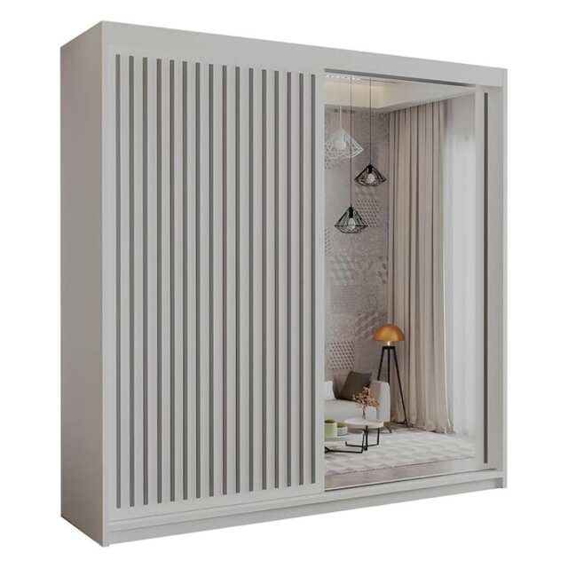 Sliding Wardrobes 4U Modern Vertical Panelled Mirror Sliding Wardrobe – 150cm to 250cm, White, Black, Grey, Oak White White 150cm