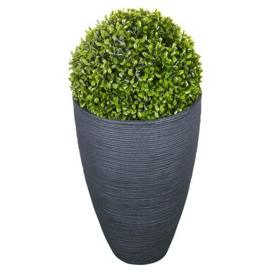 Ribbed Flower Pot with Boxwood Ball Plant - 43x28x28cm Black Black & Set of 1 1