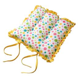 Homescapes Reversible Yellow Frilled Cushion Seat Pad with Ties Polka Dots Multi - 40 x 40 cm