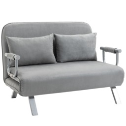 HOMCOM 2 Seater Sofa Bed, Click Clack Convertible Bed Settee, Modern Faux Suede Upholstered Sofa with 2 Pillows for Living Room, Guest Room, Light Grey