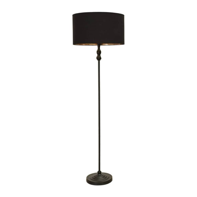 ValueLights Maggie Black Candlestick Floor Lamp Black Gold Shade and Bulb
