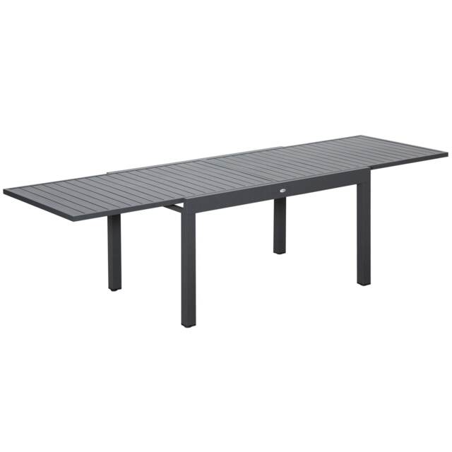 Outsunny Extendable Garden Table 10 Seater for Lawn Balcony and Backyard Grey Grey Dark Grey 270cm x 90cm x 75cm