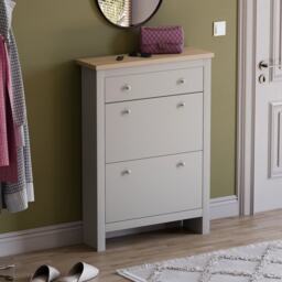 Vida Designs Arlington 2 Door 1 Drawer Shoe Cabinet Shoe Rack Storage Cupboard, Grey & Oak