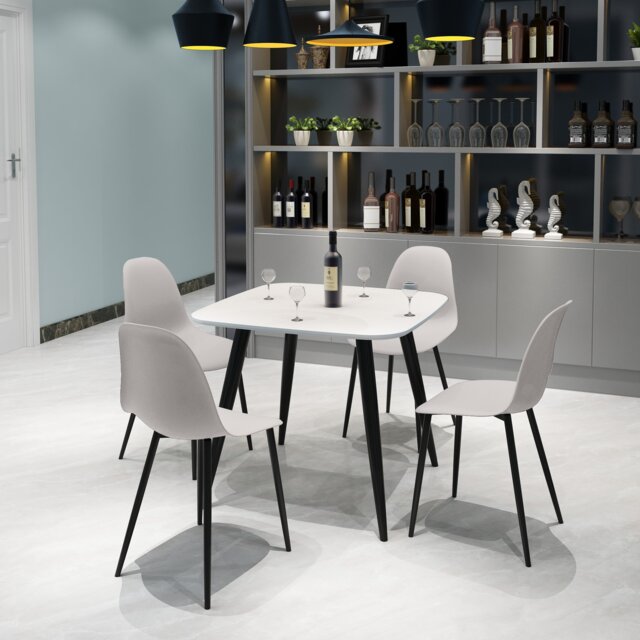 Aspen White 80cm Square Dining Table with 4 Plastic Curve Design Chairs - Compact Modern Dining Set White Calico One Size 1
