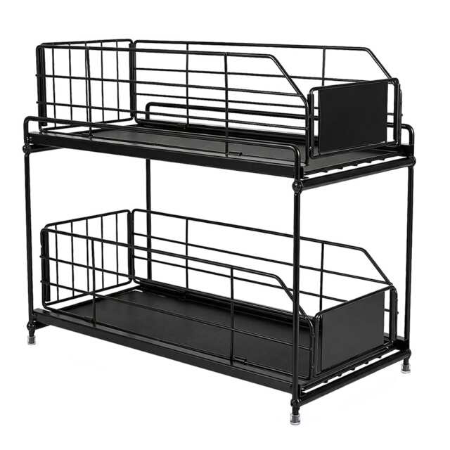 TOQUE 2 Tier Pull Out Basket Under Sink Kitchen Cabinet Storage Organiser Drawer