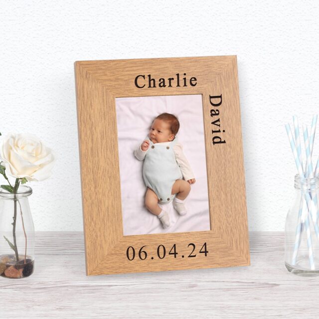 Personalised New Baby Name Date Wood Picture Frame 7x5