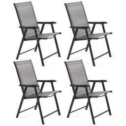Yaheetech Set of 4 Outdoor Texteline Folding Dining Chairs with Backrest-Grey Grey Grey One Size