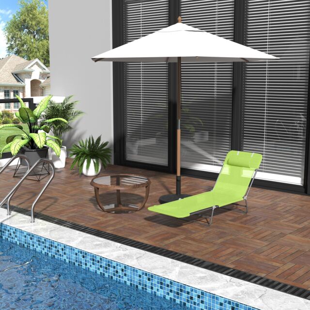 Outsunny Adjustable Sun Bed Garden Lounger Recliner Relaxing Camping Light Green Green