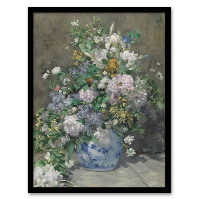 "Spring Bouquet in Vase Renoir Vintage Framed Wall Art Print 12X16"""