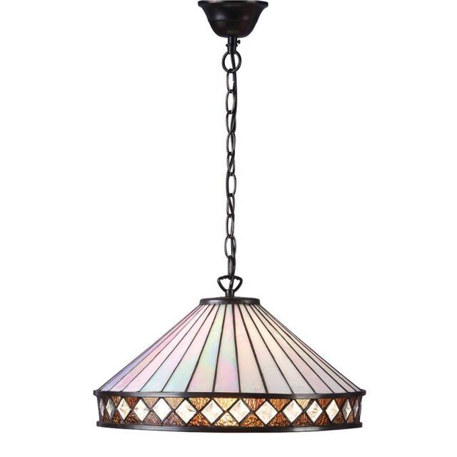 Fargo 1 Light Large Ceiling Pendant Dark Bronze, Tiffany glass, E27