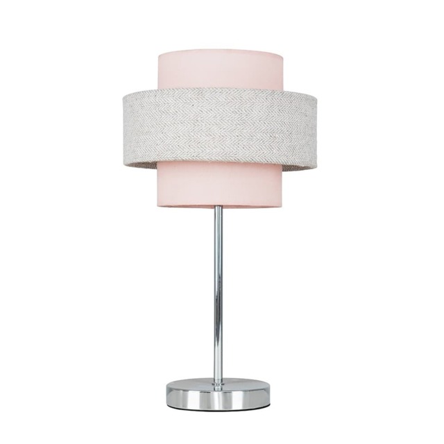 ValueLights Weaver Chrome Touch Table Lamp Pink and Grey Shade and Bulb