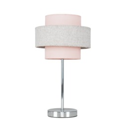 ValueLights Weaver Chrome Touch Table Lamp Pink and Grey Shade and Bulb