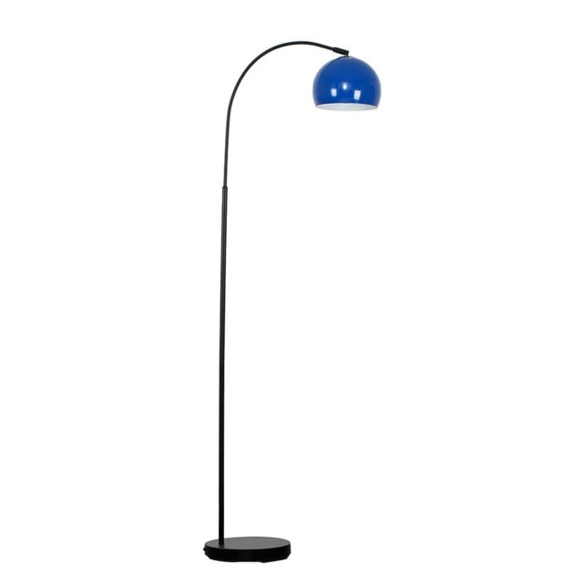 ValueLights Curva Black Floor Lamp Navy Blue Metal Dome Shade and Bulb