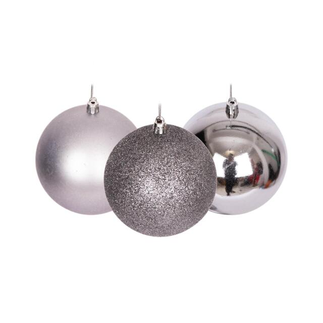 60mm/6Pcs Christmas Baubles Shatterproof Mid Grey, Christmas Tree Decorations