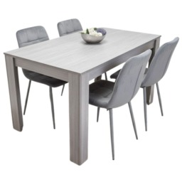 Grey Wooden Dining Table with 4 Grey Velvet Chairs Dining Set Furniture