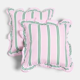 OHS 2 x Double Stripe Faux Linen Frill Cushion Covers