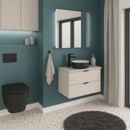 Bathroom Vanity with Sink 600mm Beige Wall Cabinet Worktop Countertop Unit Floating Drawer Storage Black Basin Dalia