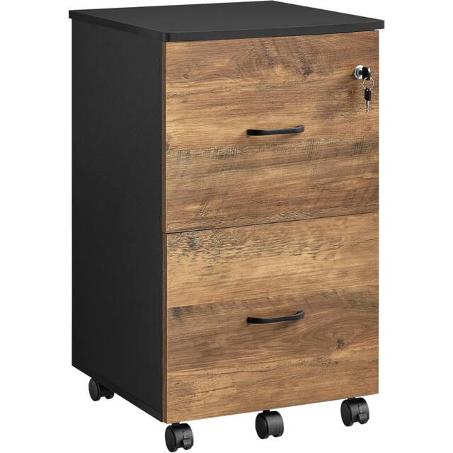Rolling File Cabinet with Locks, Office Printer Stand, Document Storage, Hanging File Organizer, Honey Brown and Ink Black