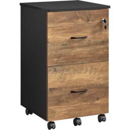 Rolling File Cabinet with Locks, Office Printer Stand, Document Storage, Hanging File Organizer, Honey Brown and Ink Black