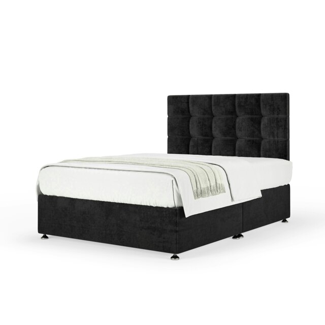 Majestic 1000 Pocket Sprung Black Naples Velvet Divan Set And Pearl Headboard Small Double