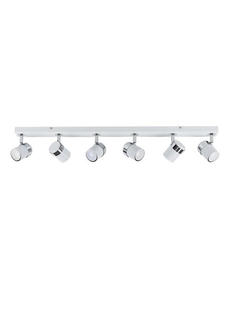 ValueLights 6 Way Straight Bar Ceiling Spotlight Fitting Gloss White Chrome Finish & Bulbs White