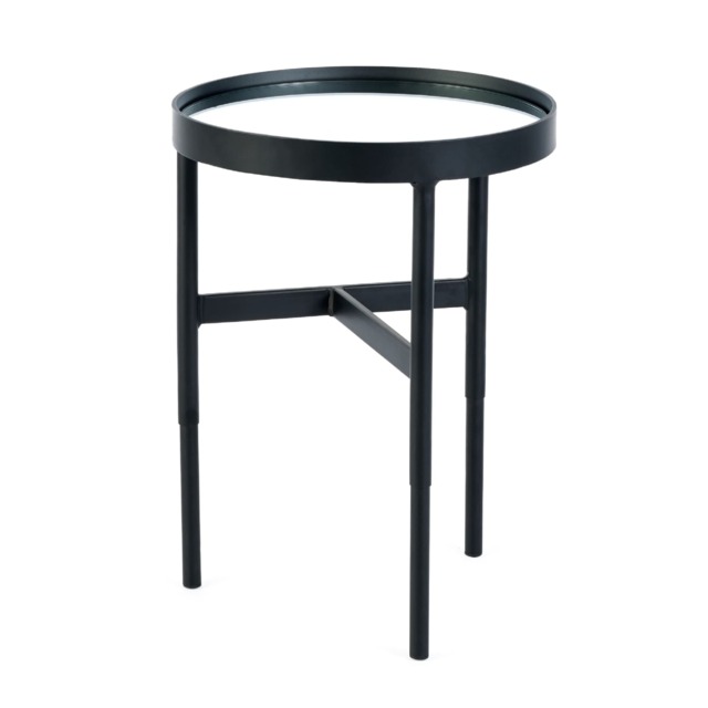 Monroe Mirror Glass Lamp Table in Black and Mirrored
