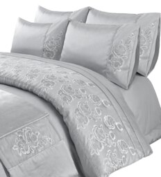 Duvet Cover And Pillowcase Set Silver Or Pink Embroided Luxury Design Polyester Bed Linen Silver Silver Single