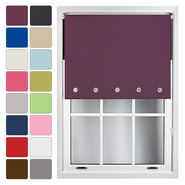FURNISHED Blackout Roller Blinds with Round Eyelets Cut to Size Easy Fit Window Shade Purple Aubergine (W) 150cm x (L) 165cm