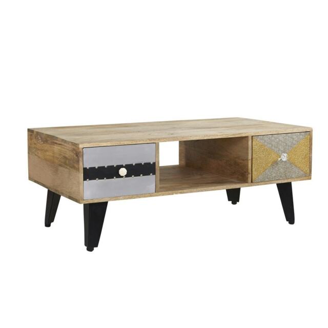 Seamon reclaimed wood Coffee Table with Four Drawers Brown